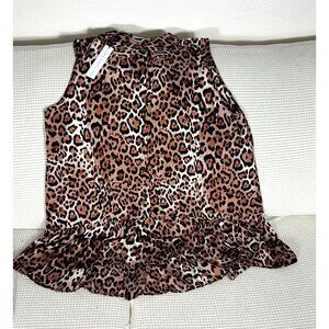 Three Eight Two Leopard Cheetah Print Ladies Sleeveless Shirt, Size Large, NWT